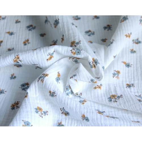 Tissu double gaze coton motif FEUILLES vintage oeko-tex 2