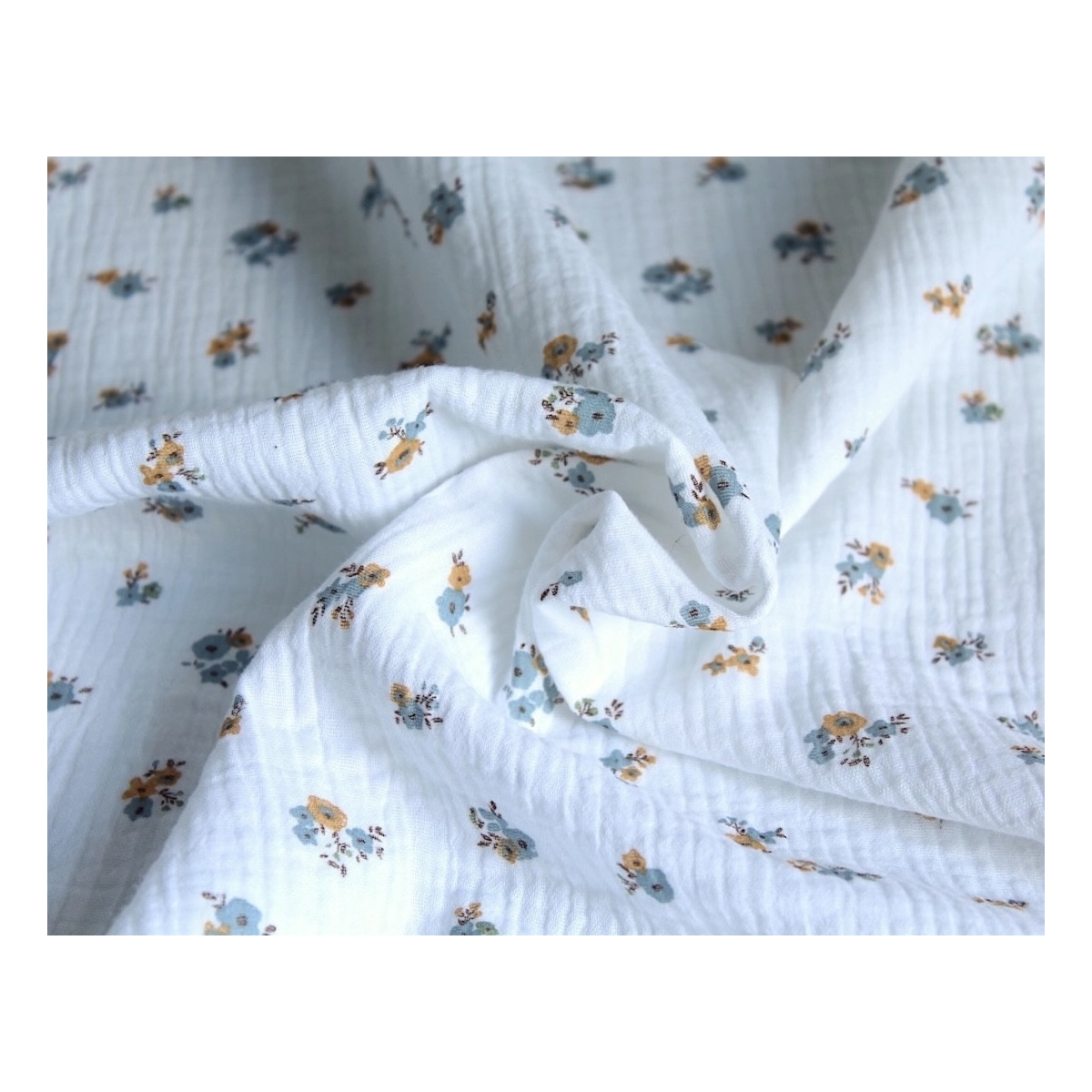 Tissu double gaze coton motif FEUILLES vintage oeko-tex