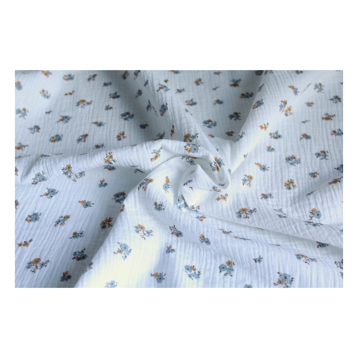 Tissu double gaze coton motif FEUILLES vintage oeko-tex