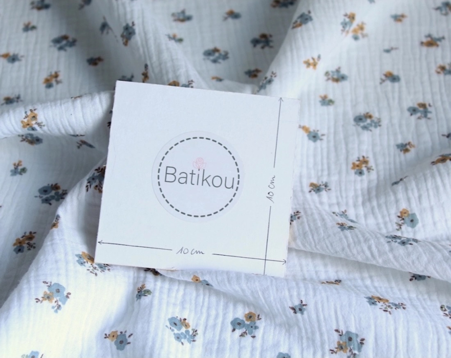 Tissu double gaze coton motif FEUILLES vintage oeko-tex