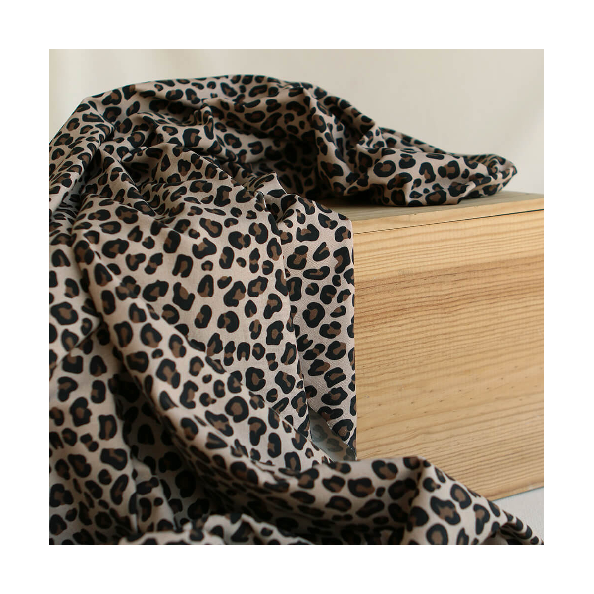 Lea - Jersey coton bio motif exclusif graou noir et brun châtaigne fond beige poudré