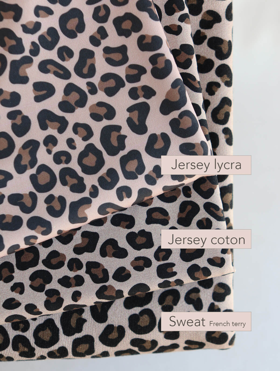 Lea - Jersey coton à fines côtes motif graou beige poudré