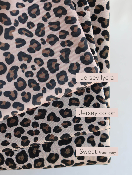 Lea - Jersey coton à fines côtes motif graou beige poudré