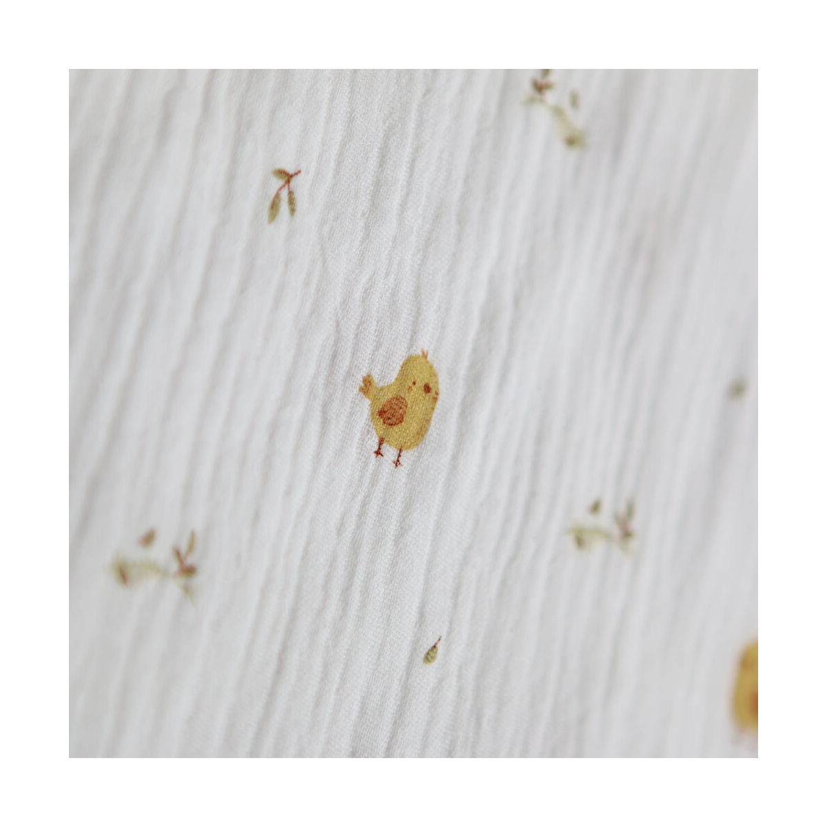 Carlito - Double gaze de coton motif fond blanc motif poussin