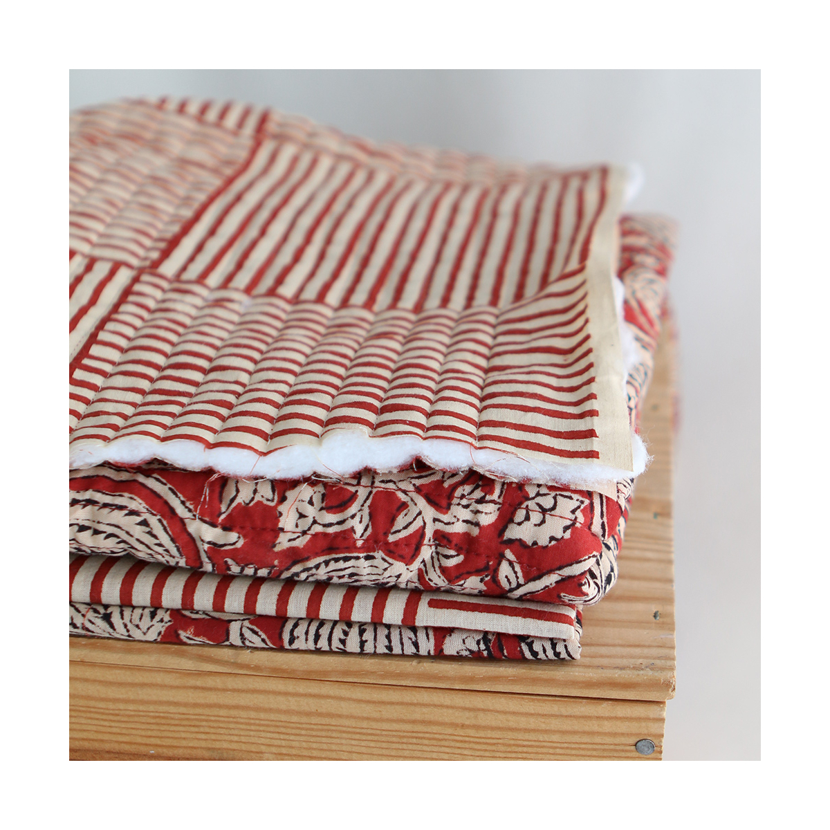 Rayures cubiques - Tissu indien coton hand block traditionnel