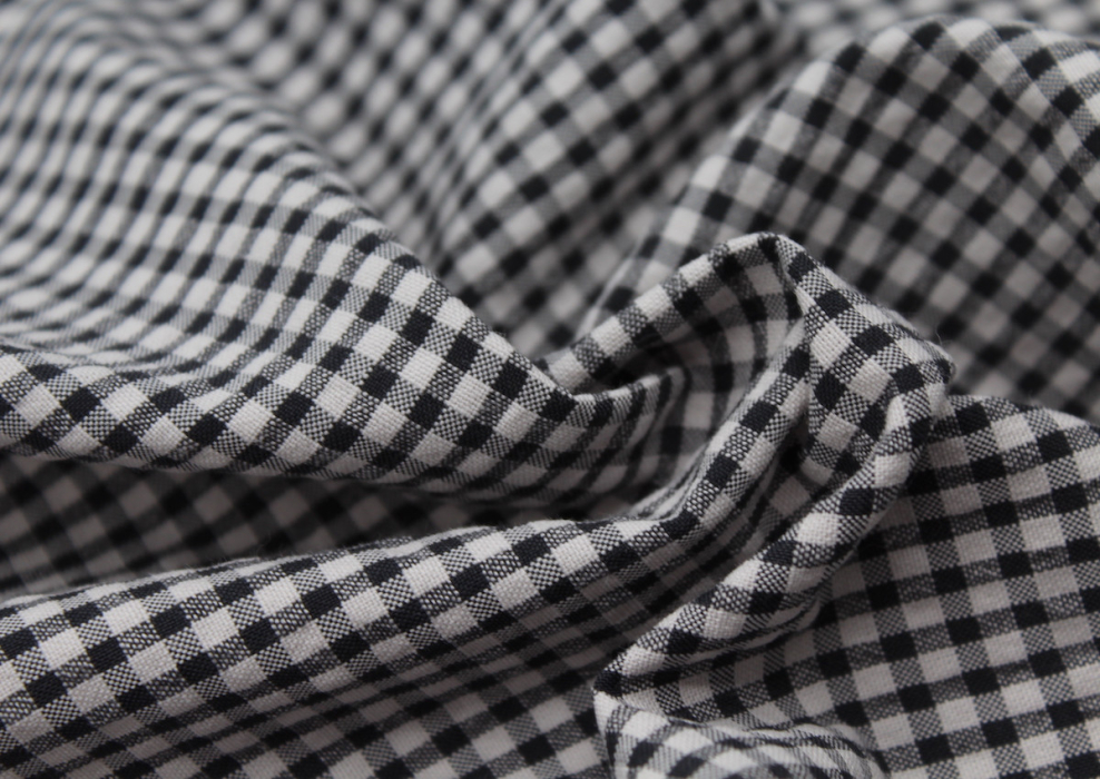 Seersucker / Coton gaufré vichy noir écru