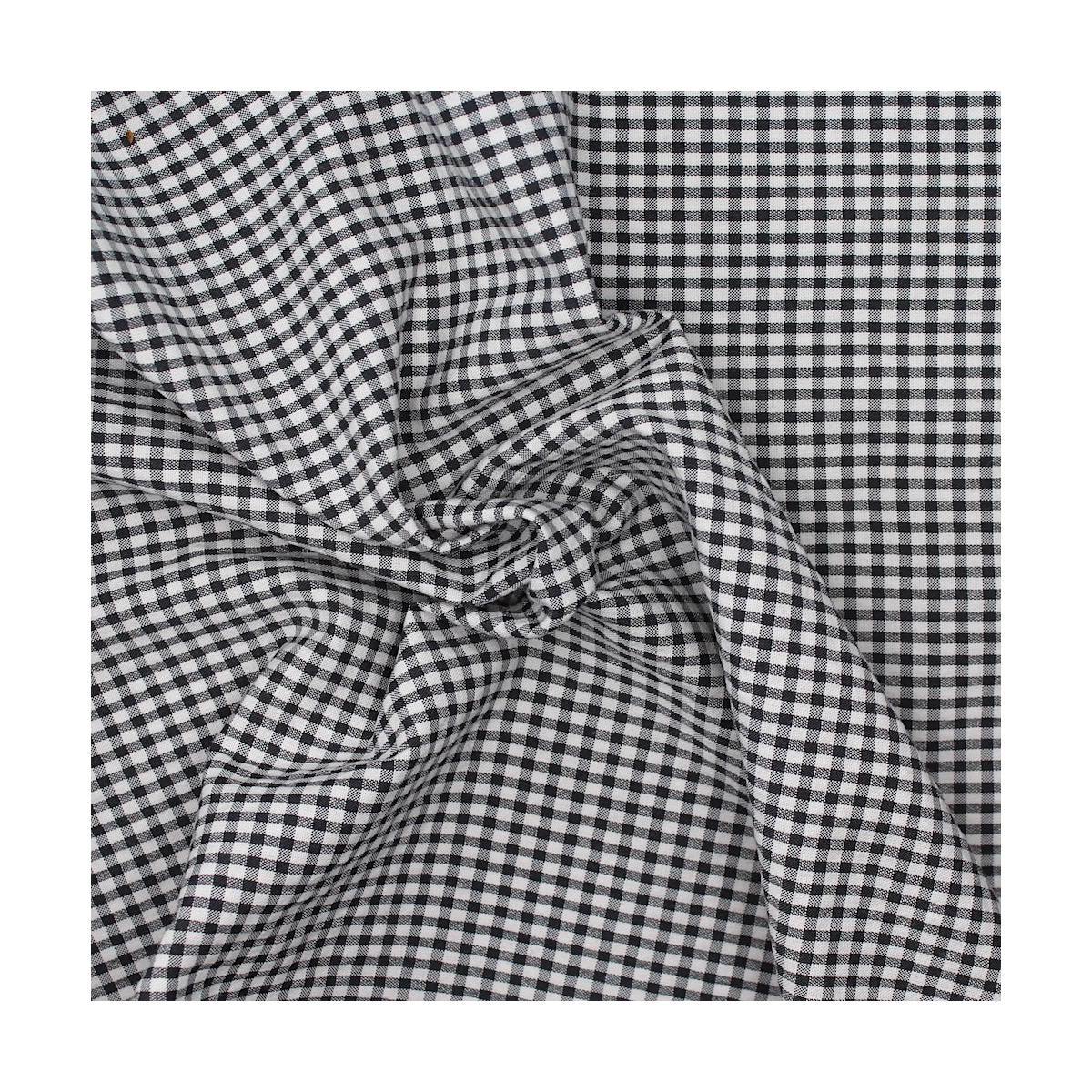 Seersucker / Coton gaufré vichy noir écru