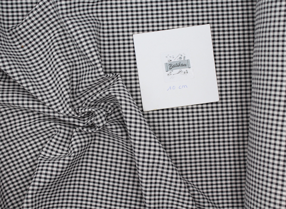 Seersucker / Coton gaufré vichy noir écru