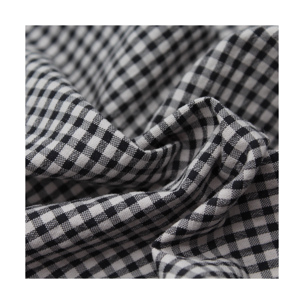 Seersucker / Coton gaufré vichy noir écru
