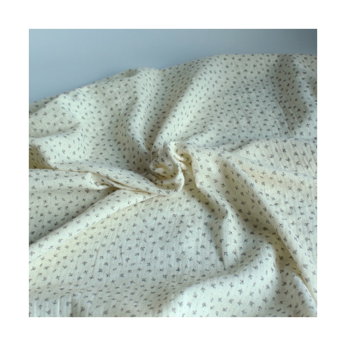 Double gaze de coton BIO écru motifs feuilles