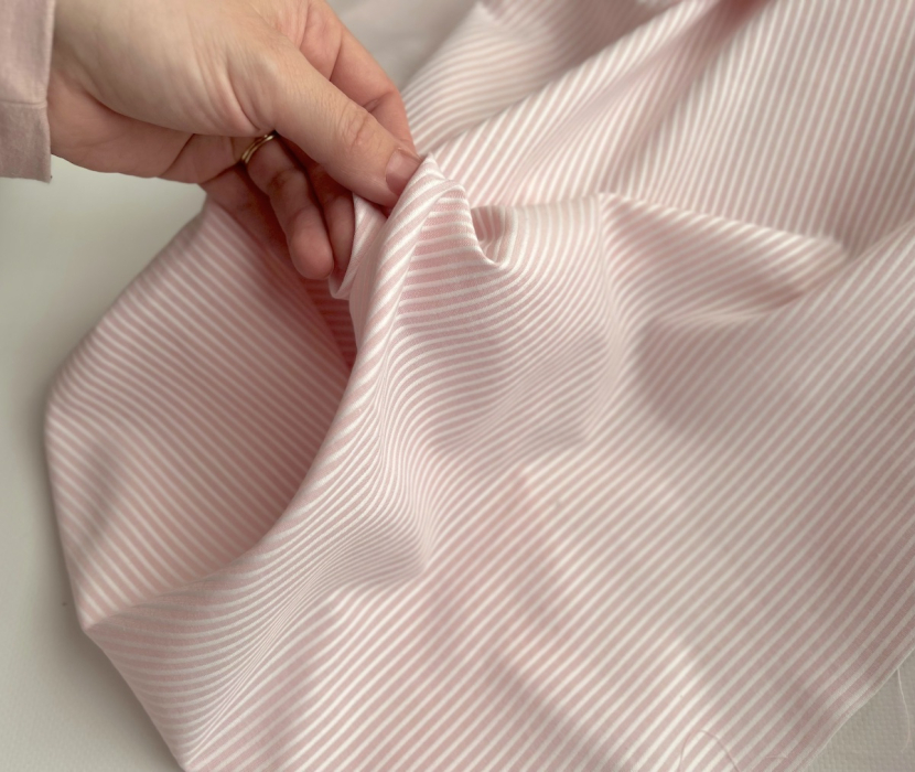 Coton bio gaufré à rayures rose dragée / blanc Tissus issus de l'agriculture biologique  - 2
