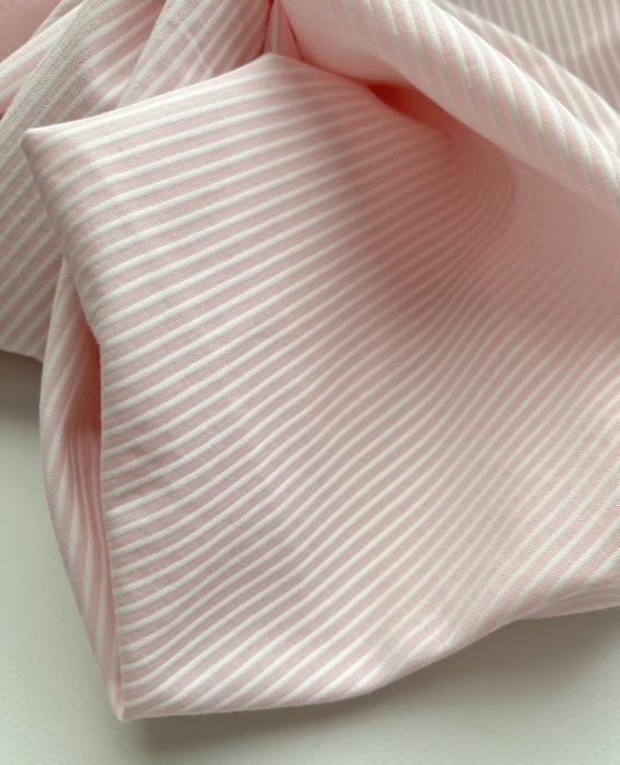 Coton bio gaufré à rayures rose dragée / blanc Tissus issus de l'agriculture biologique  - 4