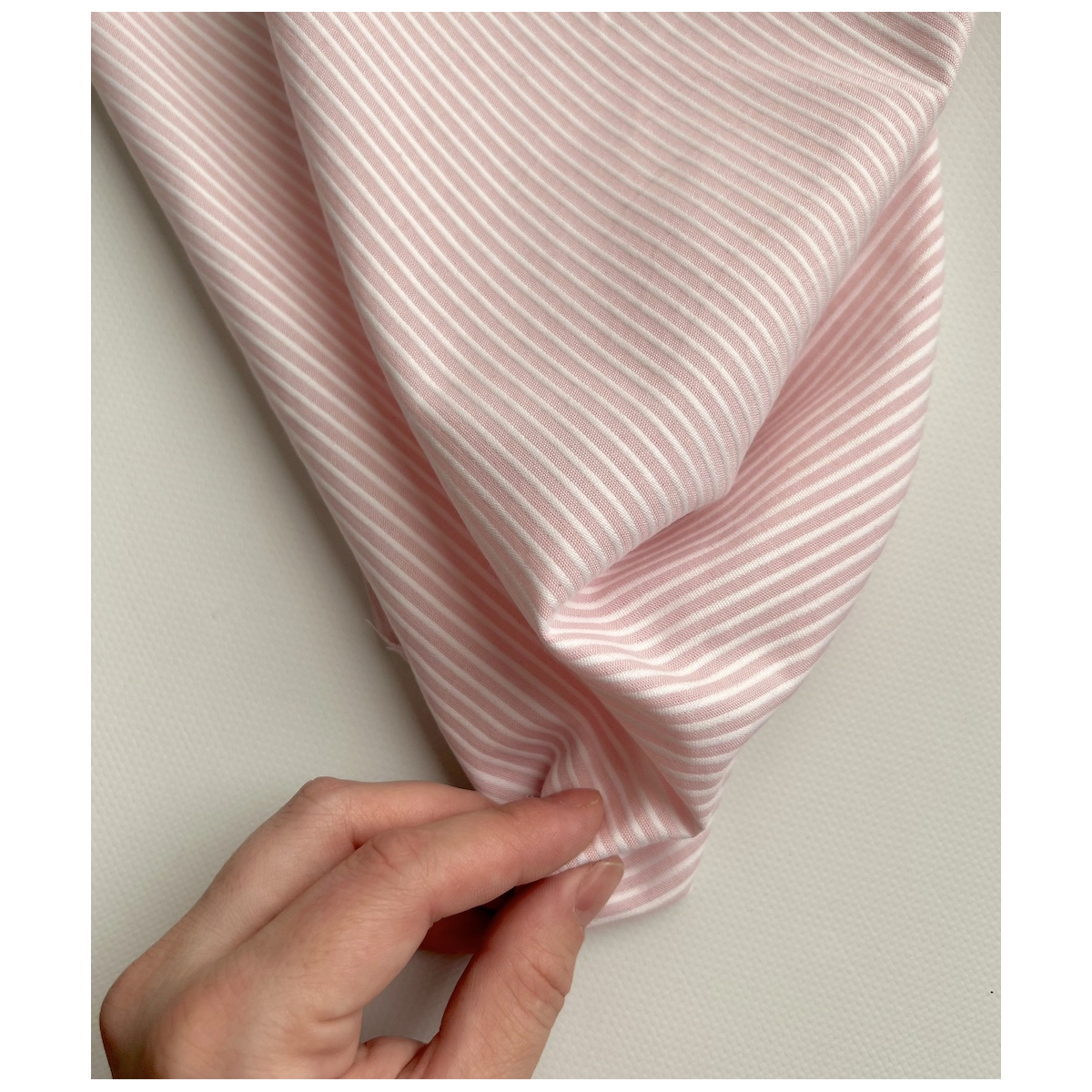 Coton bio gaufré à rayures rose dragée / blanc Tissus issus de l'agriculture biologique  - 6
