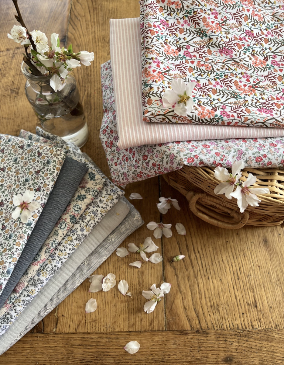 Coton bio gaufré à rayures rose dragée / blanc Tissus issus de l'agriculture biologique  - 9