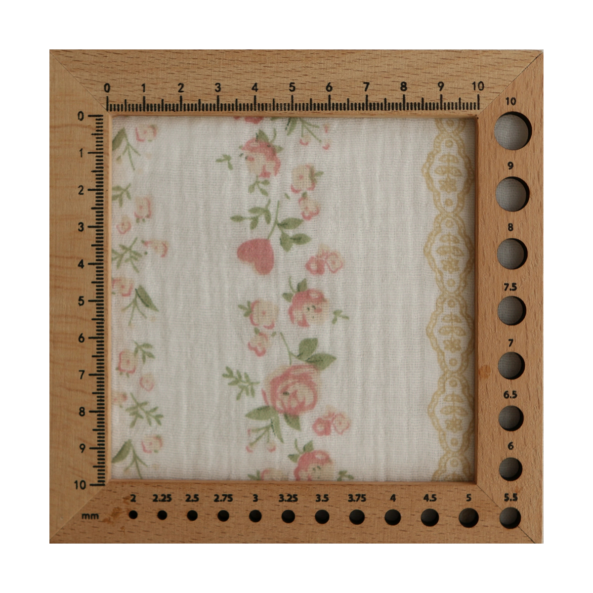 Agatha - Double gaze de coton motif fond blanc motif vert, beige et rose