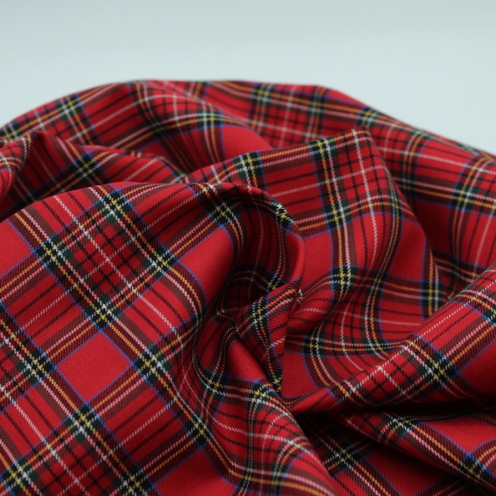 Tissu sergé de coton carreaux rouge tartan