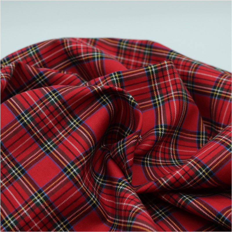 Tissu sergé de coton carreaux rouge tartan