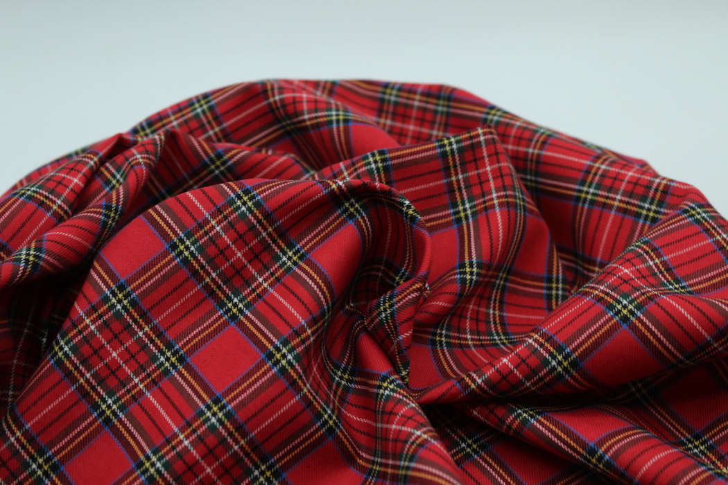 Tissu sergé de coton carreaux rouge tartan