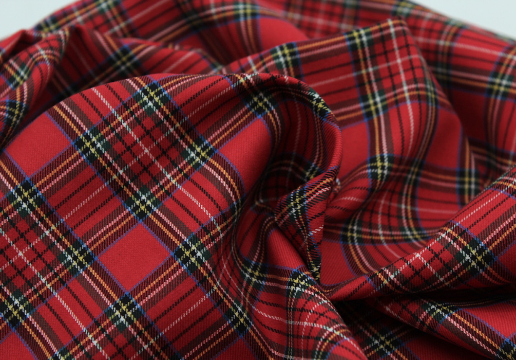 Tissu sergé de coton carreaux rouge tartan