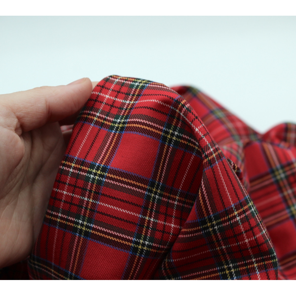 Tissu sergé de coton carreaux rouge tartan