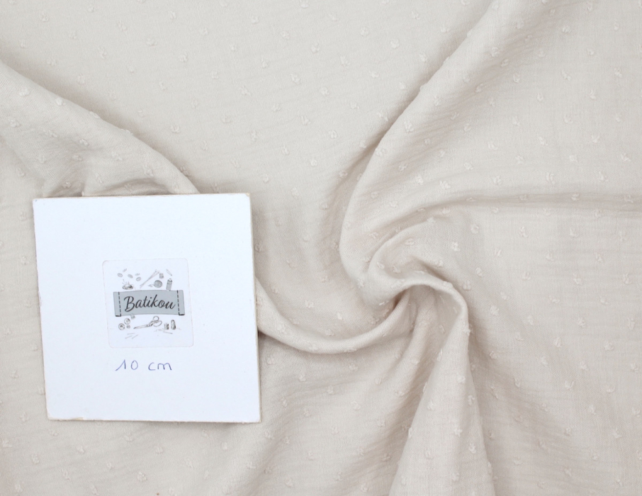 Double gaze de coton BIO plumetis beige sable