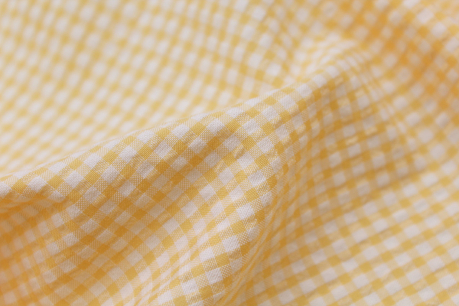 Seersucker / Coton gaufré vichy jaune doux 2