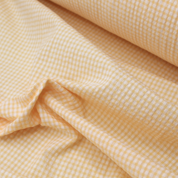 Seersucker / Coton gaufré vichy jaune doux