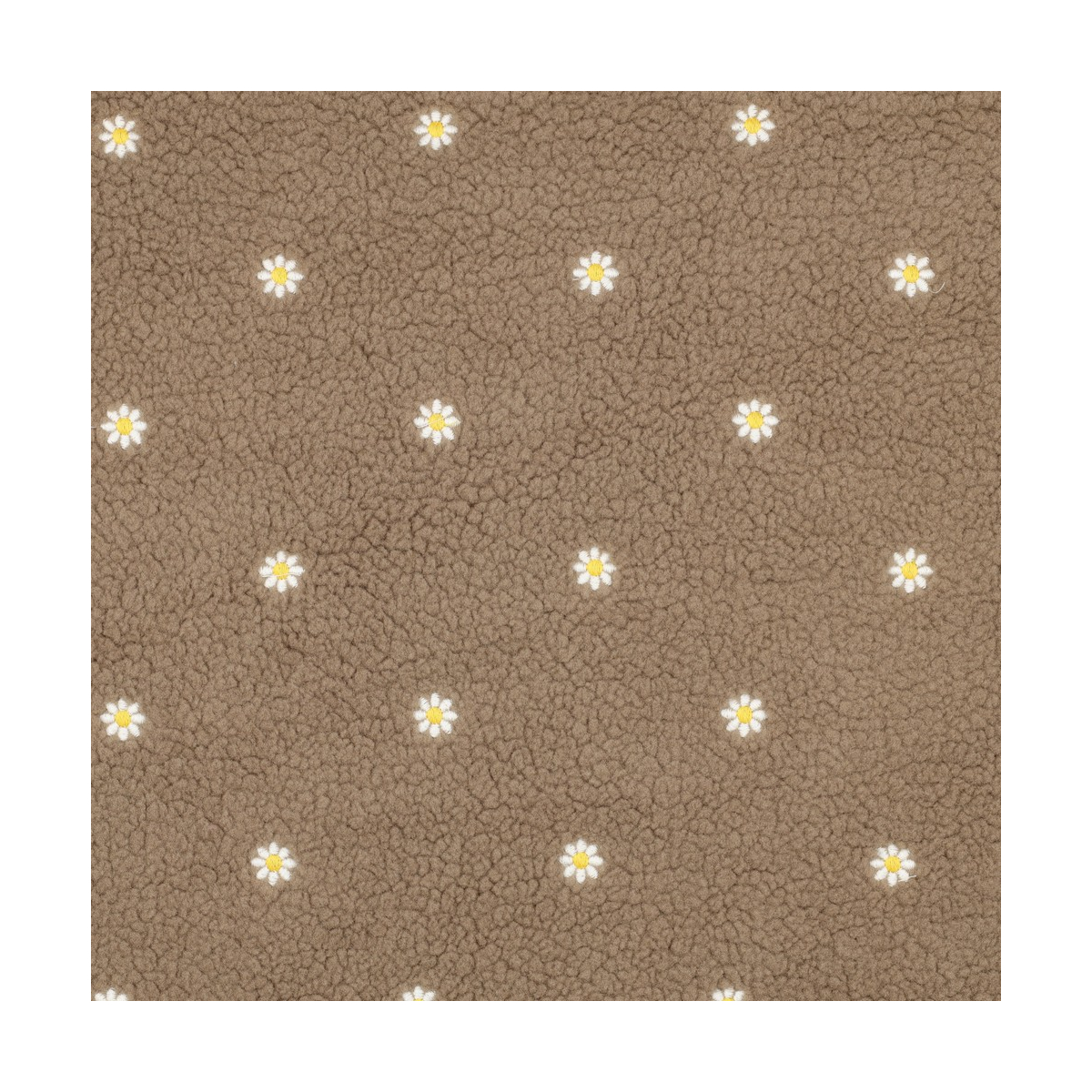 Teddy / moumoute bouclé fond taupe broderies pâquerettes