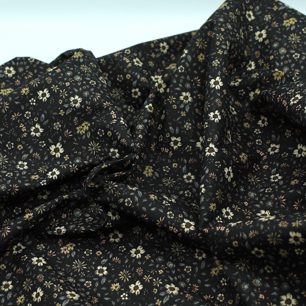 Eulalie - Batiste de coton bio SILKYNE à imprimé fleuri noir Tissus issus de l'agriculture biologique  - 1