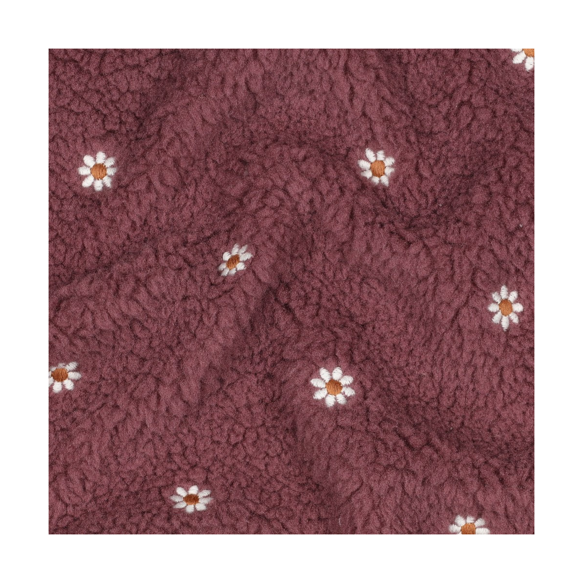 Teddy / moumoute bouclé fond burgundy broderies pâquerettes