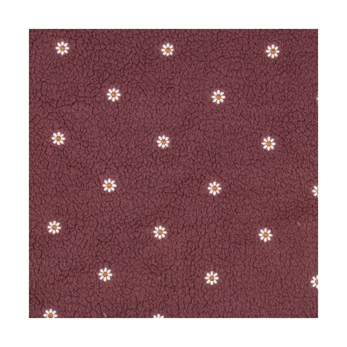 Teddy / moumoute bouclé fond burgundy broderies pâquerettes