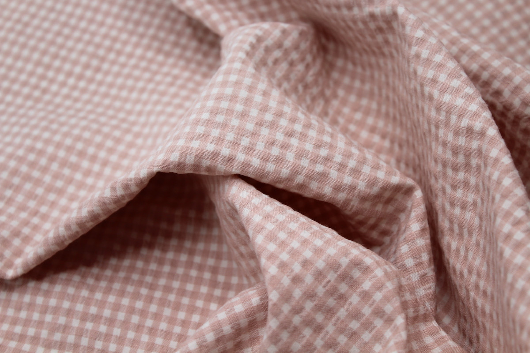 Seersucker / Coton gaufré vichy mini 3mm Nude