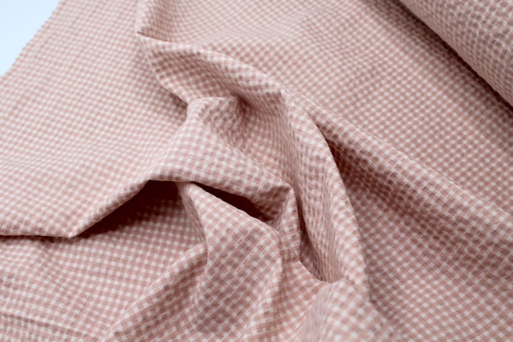 Seersucker / Coton gaufré vichy mini 3mm Nude