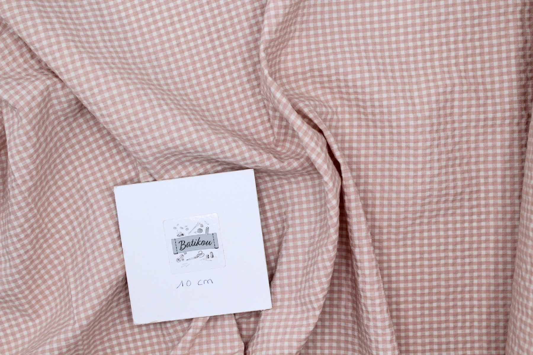 Seersucker / Coton gaufré vichy mini 3mm Nude