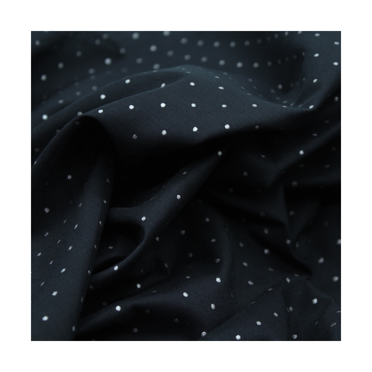 Voile de coton imprimé festif noir pois argent Voile de coton imprimé festif noir pois argent