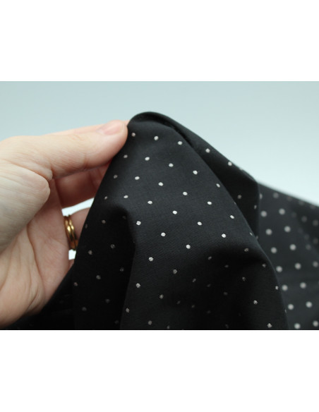 Voile de coton imprimé festif noir pois argent