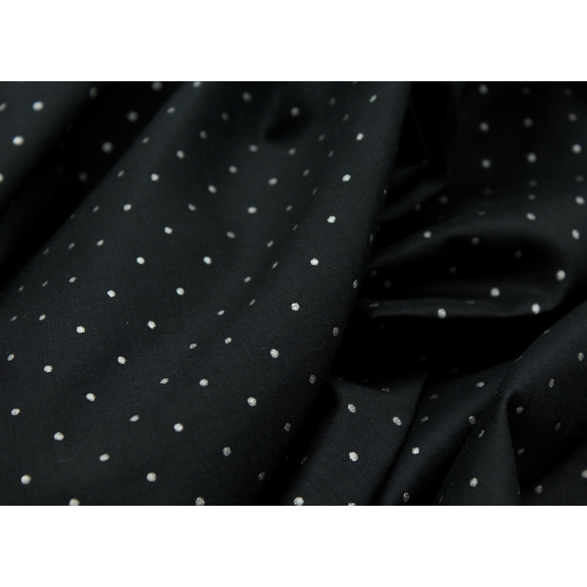 Voile de coton imprimé festif noir pois argent Voile de coton imprimé festif noir pois argent