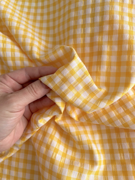 Seersucker / Coton gaufré vichy 6mm jaune citron / blanc Batikou - 1 2