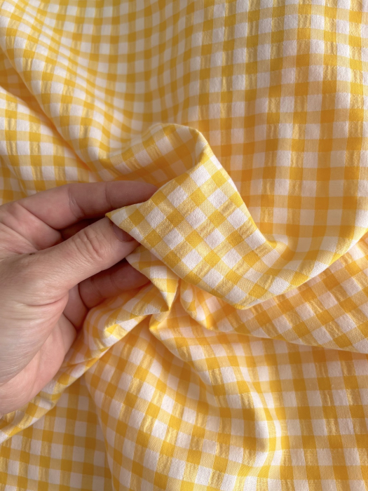 Seersucker / Coton gaufré vichy 6mm jaune citron / blanc Batikou - 2