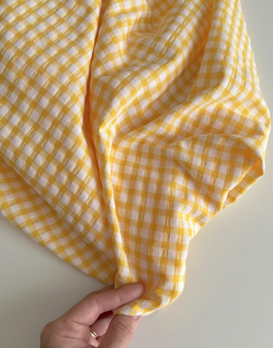 Seersucker / Coton gaufré vichy 6mm jaune citron / blanc Batikou - 3
