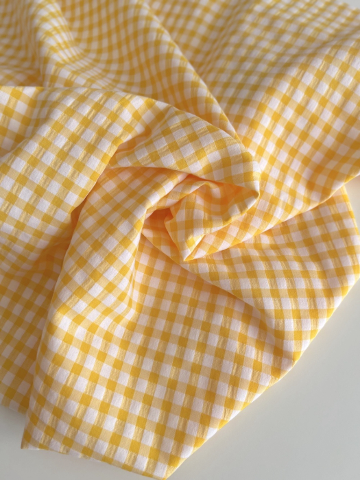 Seersucker / Coton gaufré vichy 6mm jaune citron / blanc Batikou - 5