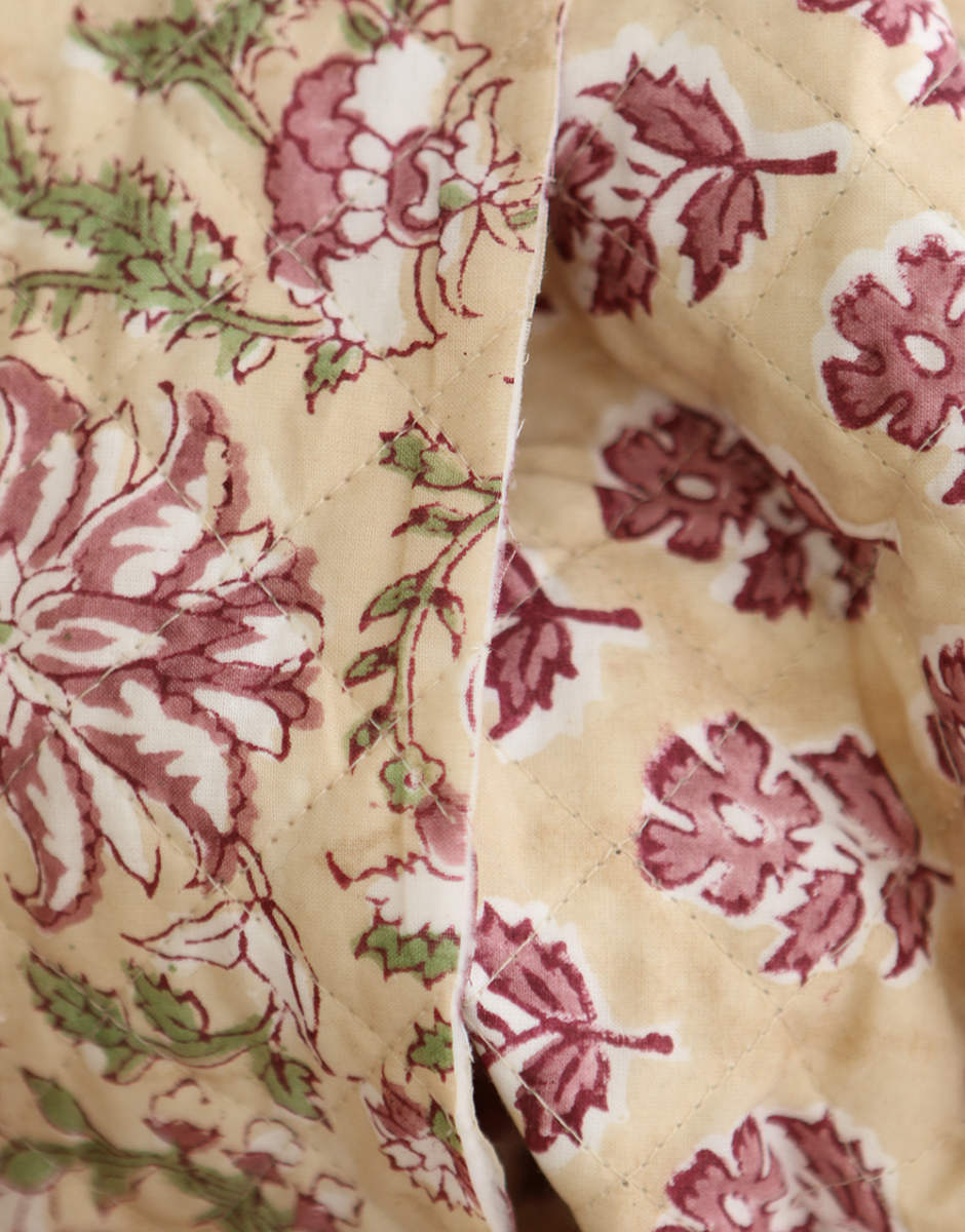 Diya - Tissu indien matelassé double face coton hand block teal largeur 100cm