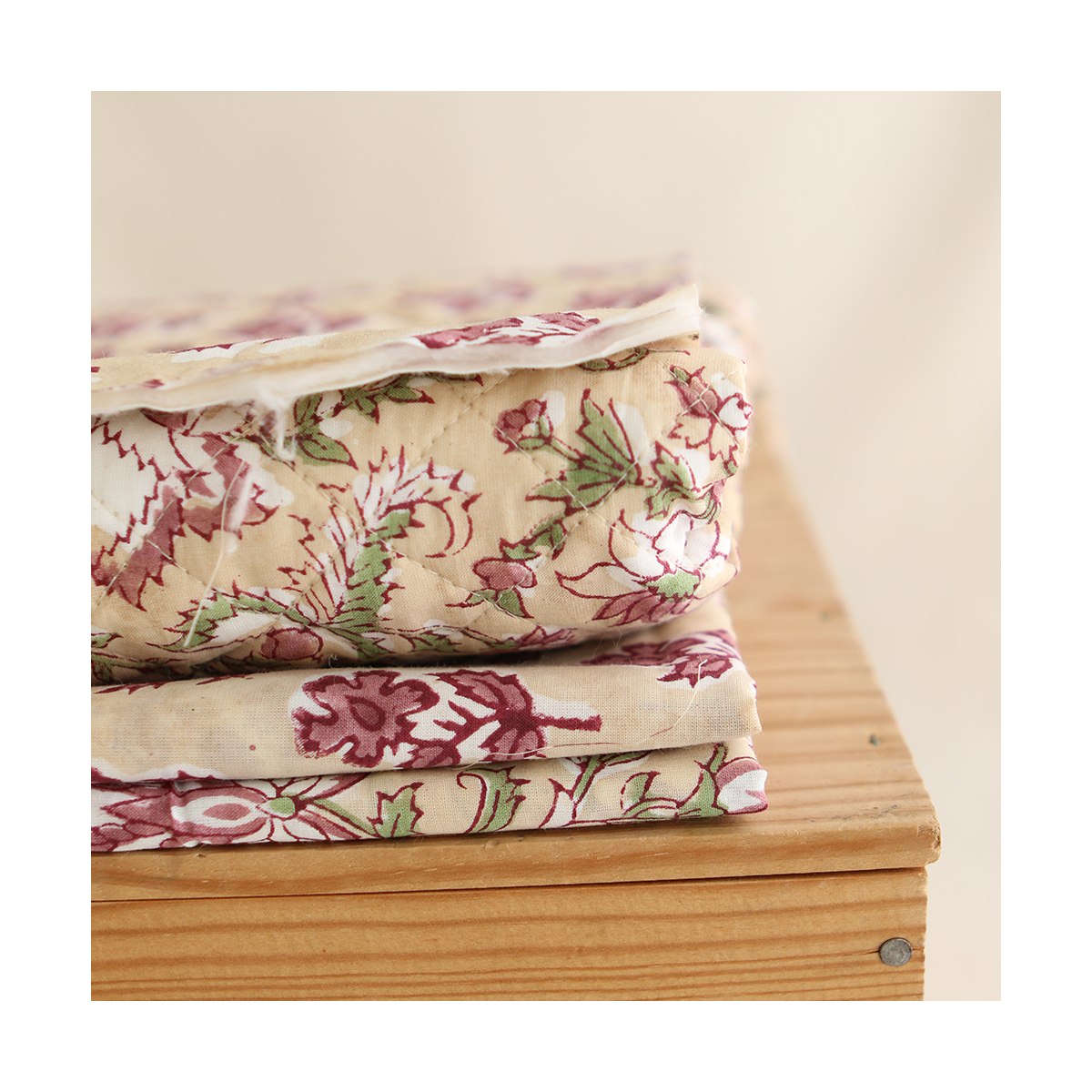 Diya - Tissu indien matelassé double face coton hand block teal largeur 100cm