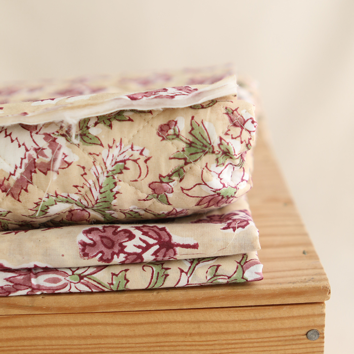 Diya - Tissu indien matelassé double face coton hand block teal largeur 100cm