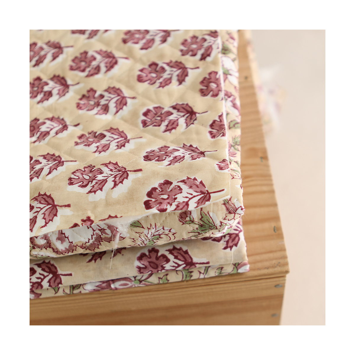 Diya - Tissu indien matelassé double face coton hand block teal largeur 100cm