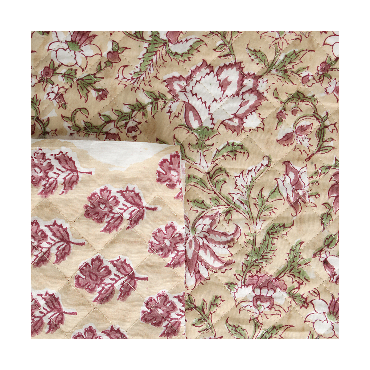 Diya - Tissu indien matelassé double face coton hand block teal largeur 100cm