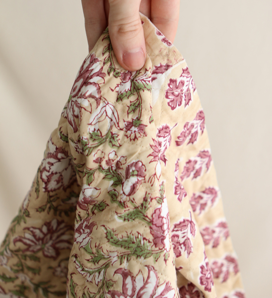 Diya - Tissu indien matelassé double face coton hand block teal largeur 100cm 2