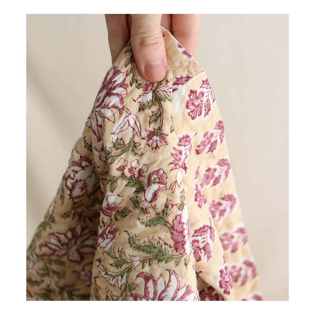 Diya - Tissu indien matelassé double face coton hand block teal largeur 100cm