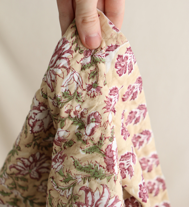 Diya - Tissu indien matelassé double face coton hand block teal largeur 100cm