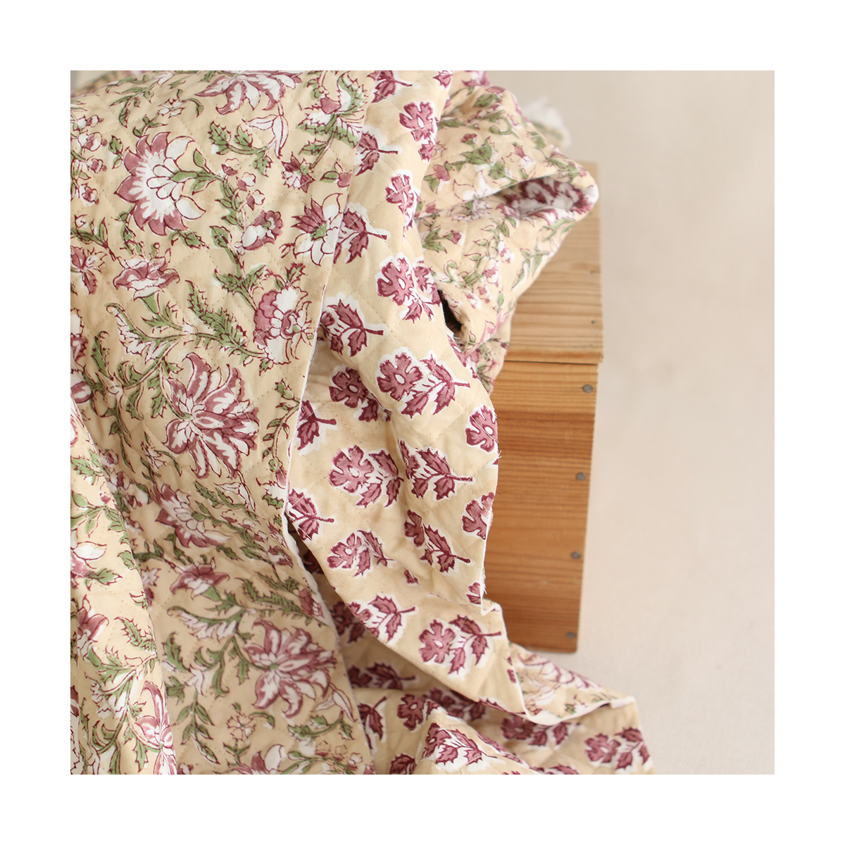 Diya - Tissu indien matelassé double face coton hand block teal largeur 100cm